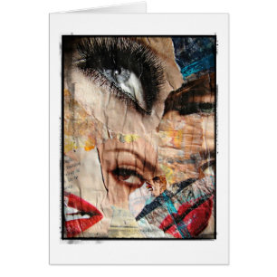 Cartão Colagem de Olhos e Lábios com Borda Grunge, Para Q