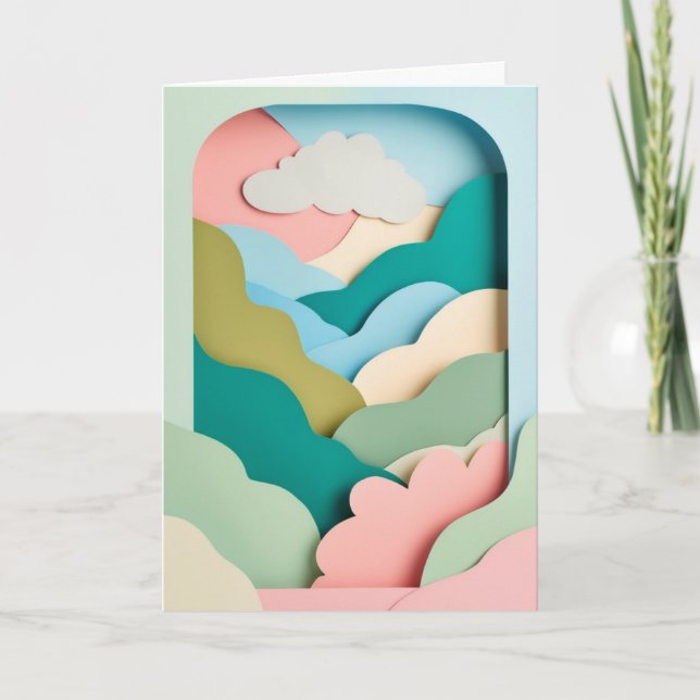 Cartão Colagem de Paisagem com Nuvens Pastel (Frente)