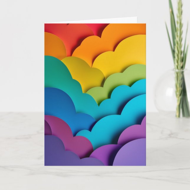 Cartão Colagem de Papel de Balão Arco-íris (Frente)