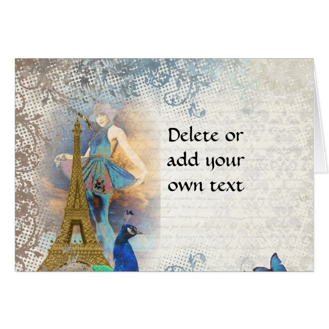 Cartão Colagem de pavão de Paris (Frente Horizontal)