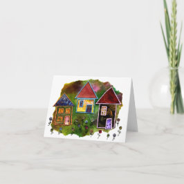 Cartão Colagem de três casas com flores