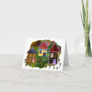 Cartão Colagem de três casas com flores