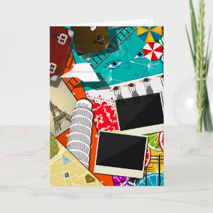 Cartão Colagem de Viagem com Pontos Turísticos Icônicos F