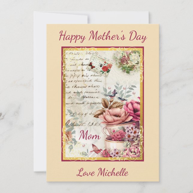 Cartão Colagem do Dia das Mães Vintage (Frente)