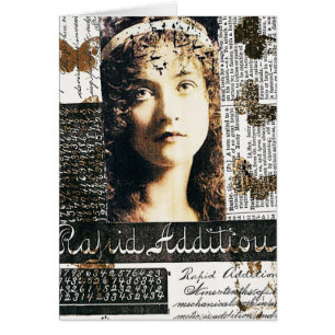 Cartão Colagem dos meios mistos com senhora bonito