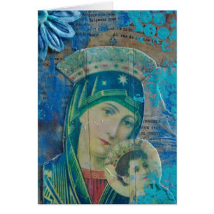 Cartão Colagem dos meios mistos de Mary e de criança