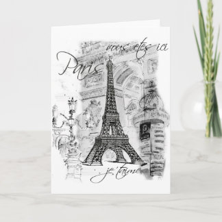 Cartão Colagem em Cena Francesa em Torre Eiffel de Paris