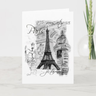 Cartão Colagem em Cena Francesa em Torre Eiffel de Paris