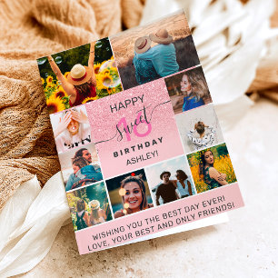 Cartão Colagem fotográfica cor-de-rosa, doce, 16 anos, 11