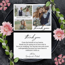 colagem minimalista de 3 fotos casamento obrigado