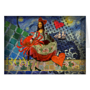 Cartão Colagem Noite Estrelada da Mona Lisa: Surrealismo 