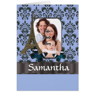 Cartão Colagem Paris de Damasco Azul