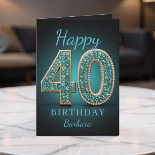 Cartão Colar de Diamante Pérola Verde Glam 40º Aniversári