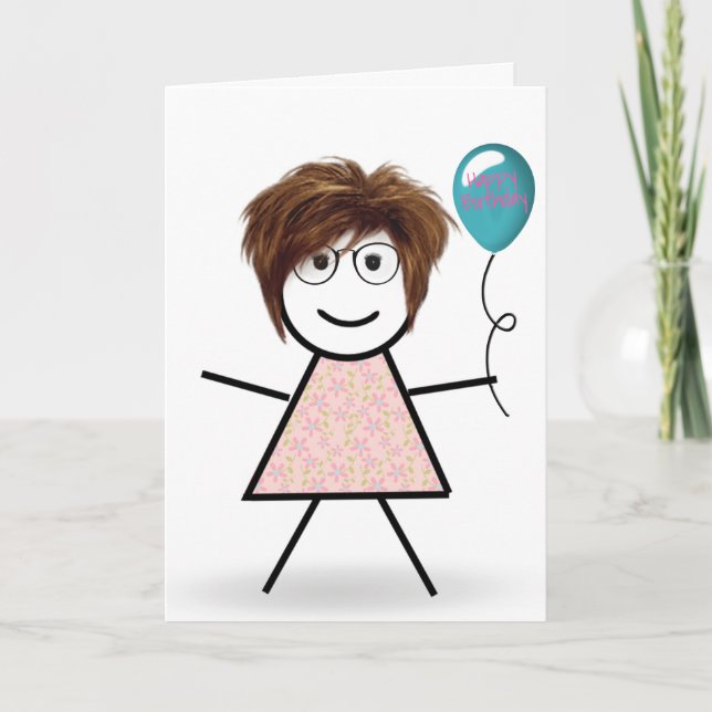 Cartão Colar Menina de Aniversário com Balão (Frente)