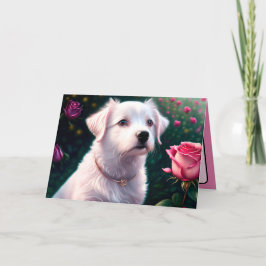 Cartão Coleção de Cachorro e Rosa Bonita