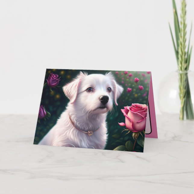 Cartão Coleção de Cachorro e Rosa Bonita (Frente)