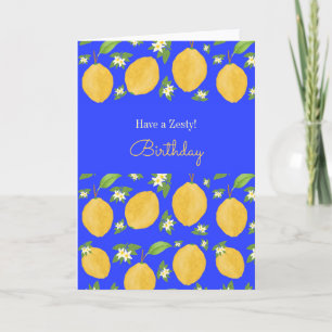 Cartão Coleção Lemon Bloom azul estampado de Aniversário
