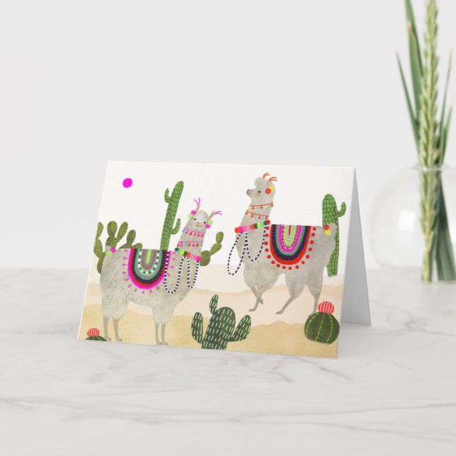 Cartão Coleção Llamarama| Lhamas-brancas (Frente)