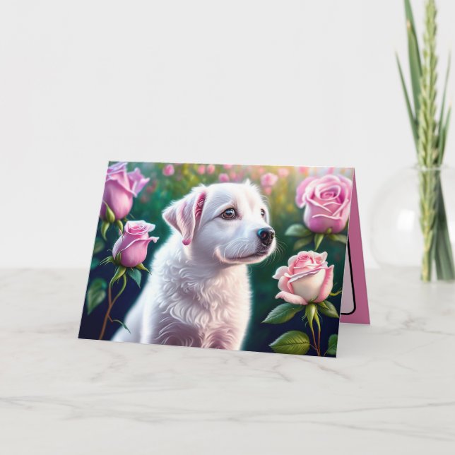 Cartão Coleção Rosas e Cachorro Bonito (Frente)
