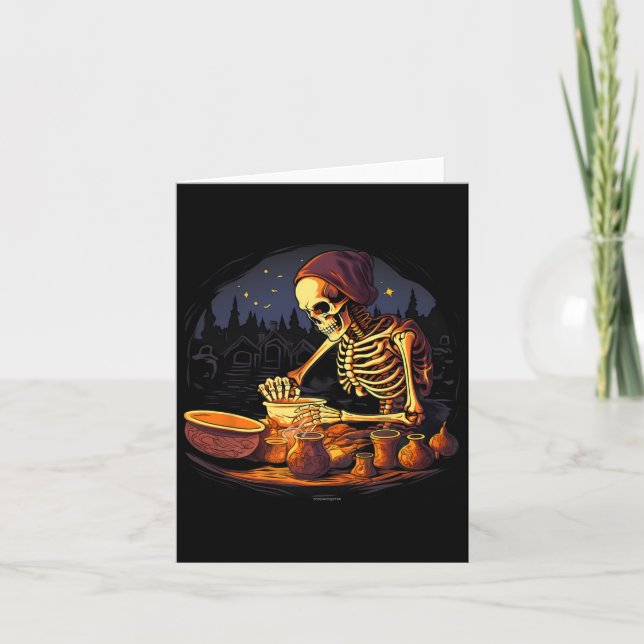 Cartão Coletor de Potência de Clay Skeleton de Halloween (Frente)