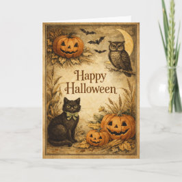 Cartão Colheita de Outono Clássica Vintage Halloween