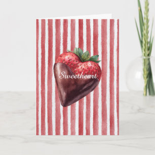 Cartão Colher de Chocolate Morango Listras Vermelhas Bran