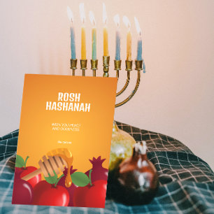 Cartão Colher de Mel para Rosh Hashanah, Maçãs, Romãs