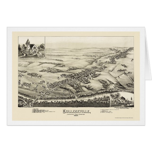 Cartão Collegeville, mapa panorâmico do PA - 1894 (Frente Horizontal)