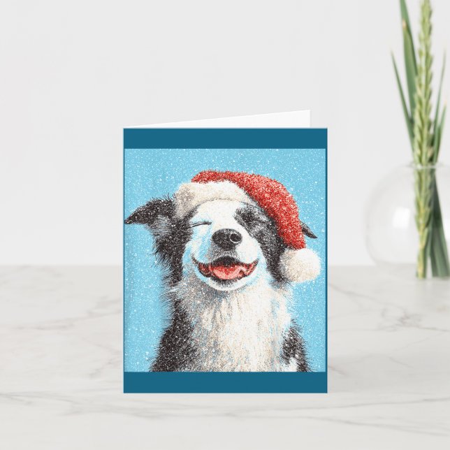 Cartão Collei de fronteira de Natal Azul Claro  (Frente)