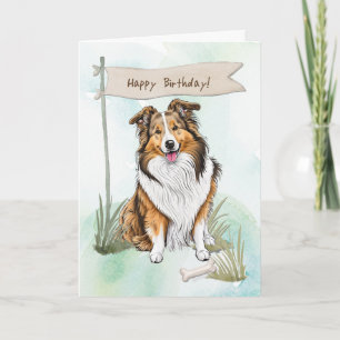 Cartão Collie Breed Dog Lá Fora Sob Sinal De Aniversário