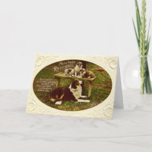 Cartão Collie Dog & Pups Happy Birthday vintage 1910