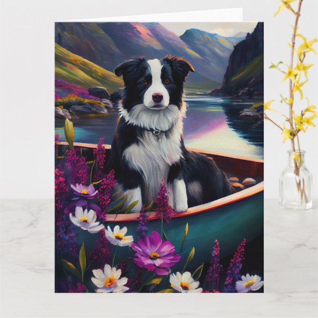 Cartão Collie Fronteira em um Paddle: Uma Aventura Cênica (Flor Amarela)
