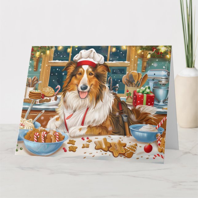 Cartão Collie Holiday Baking: Feliz Natal (Frente)
