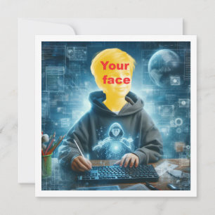 Cartão Coloque meu rosto na foto, amante de computador, g