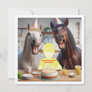 Cartão Coloque meu rosto na foto, cavalos e criança