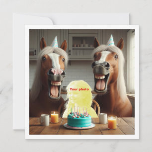 Cartão Coloque meu rosto na foto, cavalos e criança