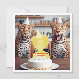 Cartão Coloque meu rosto na foto, leopardos e criança