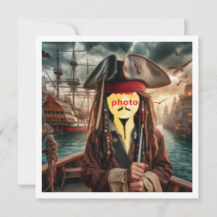 Cartão Coloque meu rosto na foto, pirata em um barco