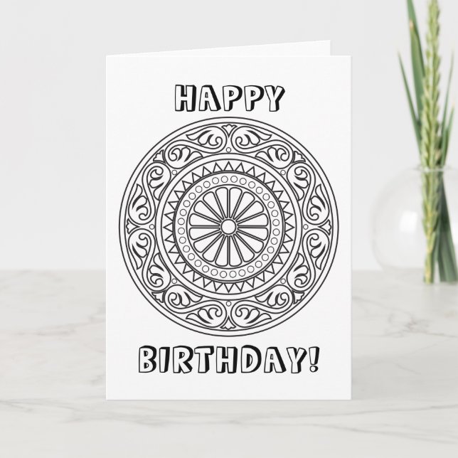 Cartão Colore seu próprio Mandala com texto personalizado (Frente)