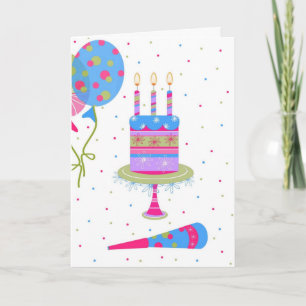 Cartão Colorful Balloons and Cake Birthday Card