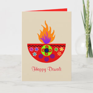 Cartão Colorful Diwali Lamp Diya