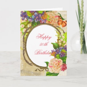 Cartão Colorful Garden Framed Birthday Card