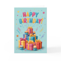 Colorful Gift Stack Birthday Card – Fun & Festive