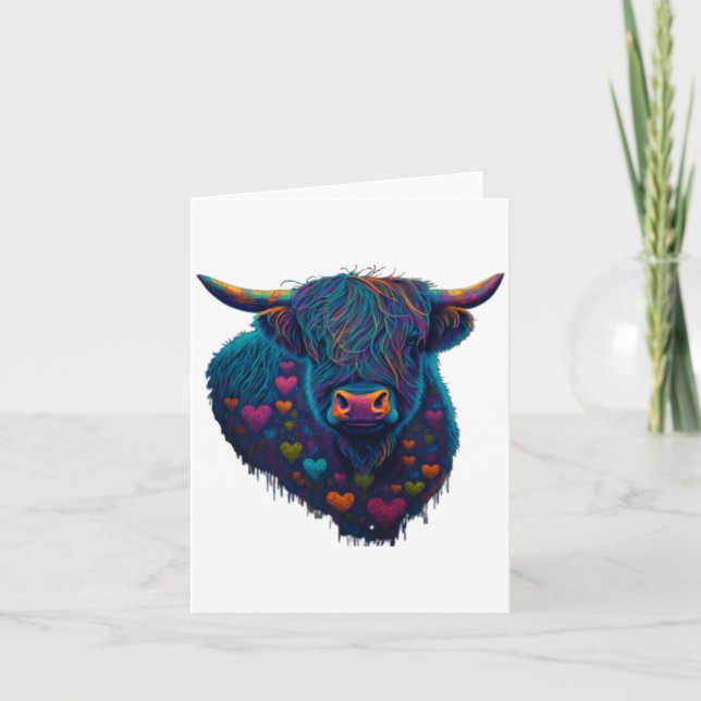 Cartão Colorful Highland Cow Valentines Day Farm Cow 2  (Frente)