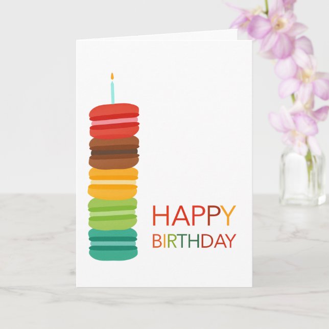 Cartão Colorful Macaron Stack Happy Birthday  – Modern (Orquídea)