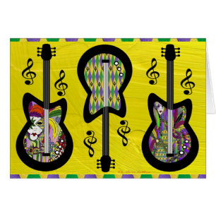 Cartão Colorful Mardi Gras Guitars