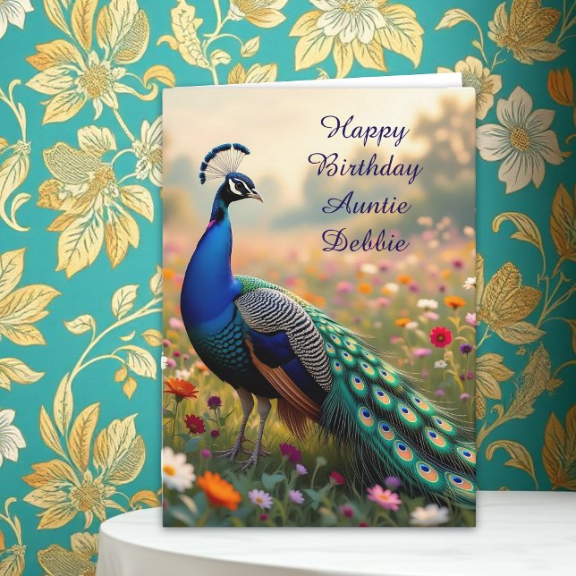 Cartão Colorful Peacock Aunt's Personalized Birthday (Criador carregado)