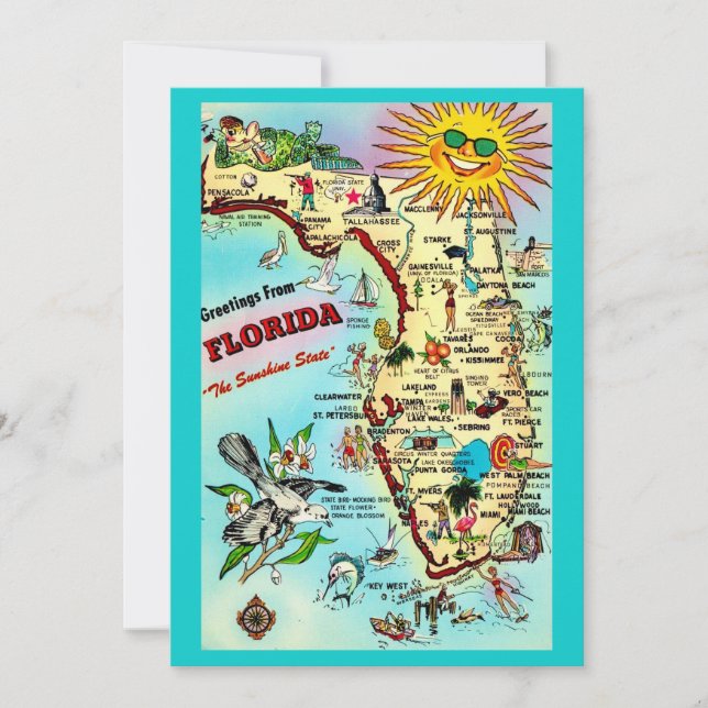 Cartão Colorful Retro Florida 5x7 Big Postcard  (Frente)