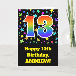 Cartão Colorful Stars + Rainbow Pattern "13" Birthday #