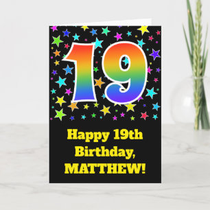 Cartão Colorful Stars + Rainbow Pattern "19" Birthday #